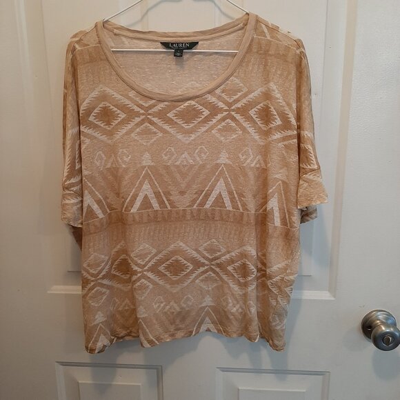 Lauren Ralph Lauren Aztec Print Linen Top; Short-sleeve; Size L; Good Condition - Picture 1 of 5